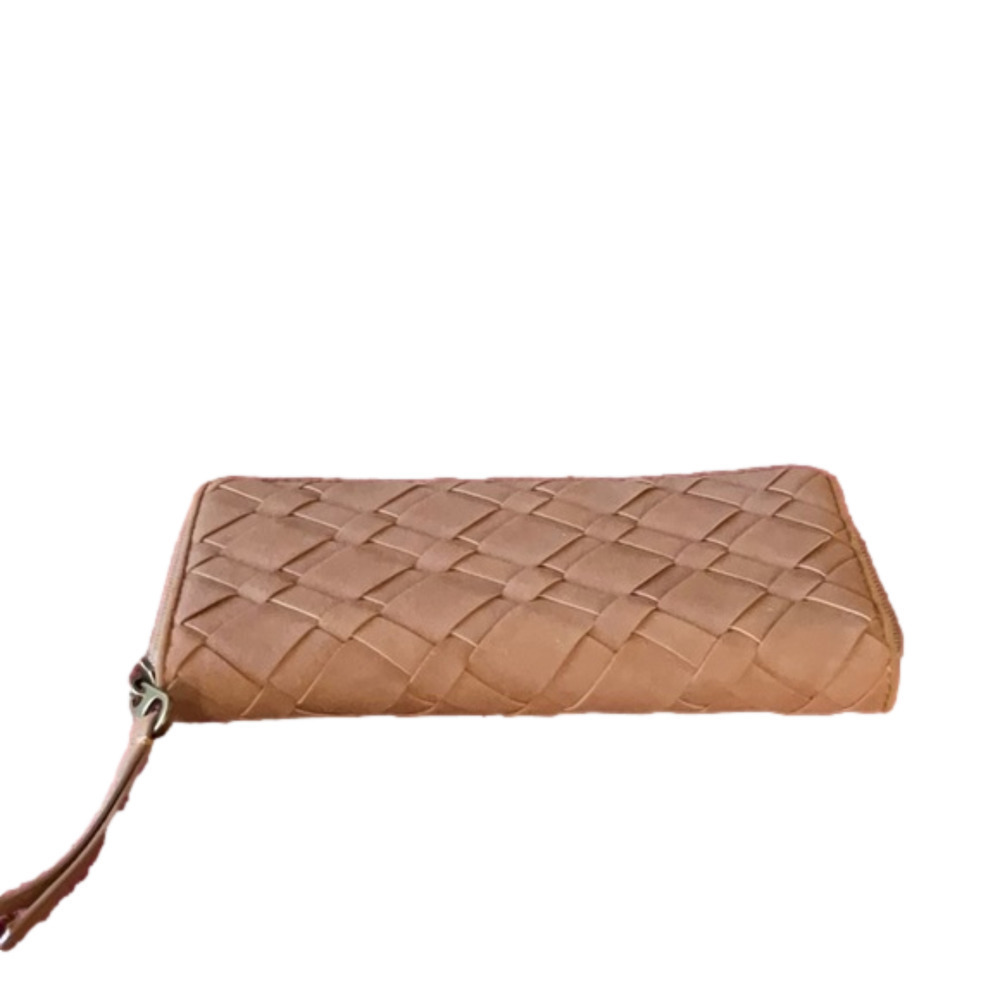 TAN LATTICE SUEDE ZIPPERED WALLET 8” x 4.5”